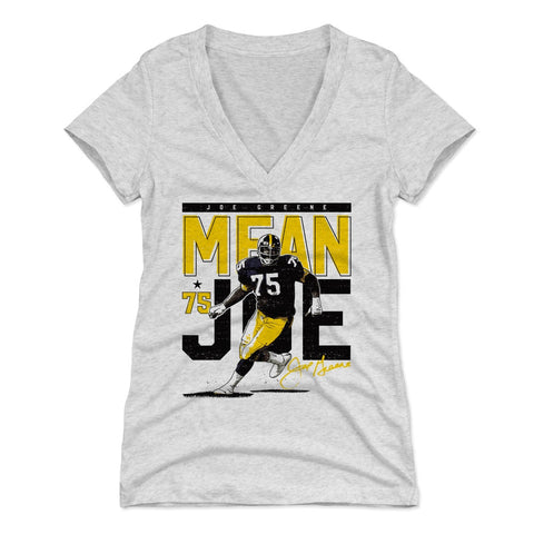 Joe Greene Pass Rush Pittsburgh Women's V-Neck T-Shirt Women's V-Neck T-Shirt 500 LEVEL Tri Ash S Women's V-Neck T-Shirt