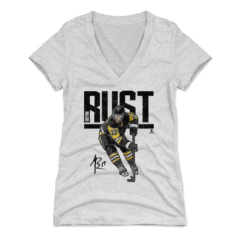 Pittsburgh Penguins Bryan Rust Women's V-Neck T-Shirt Women's V-Neck T-Shirt 500 LEVEL Tri Ash S Women's V-Neck T-Shirt