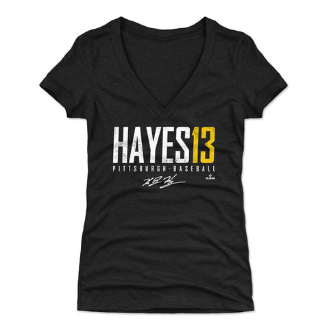 Pittsburgh Pirates Ke'Bryan Hayes Women's V-Neck T-Shirt Women's V-Neck T-Shirt 500 LEVEL Tri Black S Women's V-Neck T-Shirt