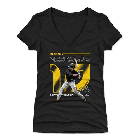 Pittsburgh Pirates Bryan Reynolds Women's V-Neck T-Shirt Women's V-Neck T-Shirt 500 LEVEL Tri Black S Women's V-Neck T-Shirt