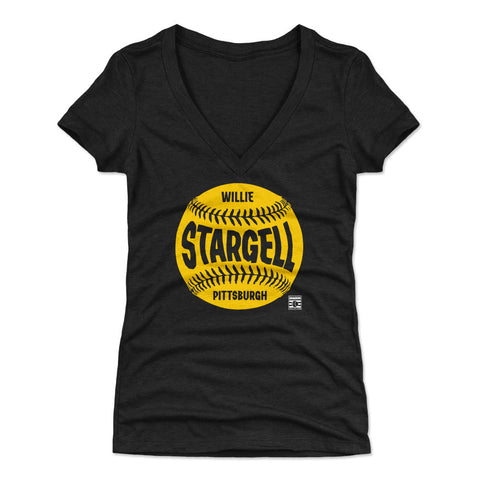 Pittsburgh Pirates Willie Stargell Women's V-Neck T-Shirt Women's V-Neck T-Shirt 500 LEVEL Tri Black S Women's V-Neck T-Shirt
