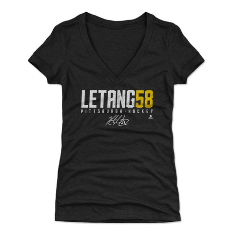 Pittsburgh Penguins Kris Letang Women's V-Neck T-Shirt Women's V-Neck T-Shirt 500 LEVEL Tri Black S Women's V-Neck T-Shirt