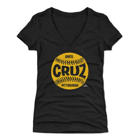 Pittsburgh Pirates Oneil Cruz Women's V-Neck T-Shirt Women's V-Neck T-Shirt 500 LEVEL Tri Black S Women's V-Neck T-Shirt