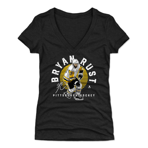 Pittsburgh Penguins Bryan Rust Women's V-Neck T-Shirt Women's V-Neck T-Shirt 500 LEVEL Tri Black S Women's V-Neck T-Shirt