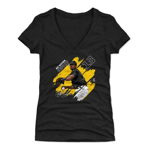 Pittsburgh Pirates Ke'Bryan Hayes Women's V-Neck T-Shirt Women's V-Neck T-Shirt 500 LEVEL Tri Black S Women's V-Neck T-Shirt