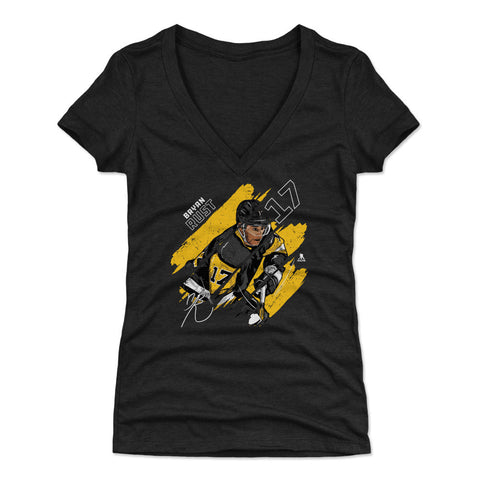 Pittsburgh Penguins Bryan Rust Women's V-Neck T-Shirt Women's V-Neck T-Shirt 500 LEVEL Tri Black S Women's V-Neck T-Shirt