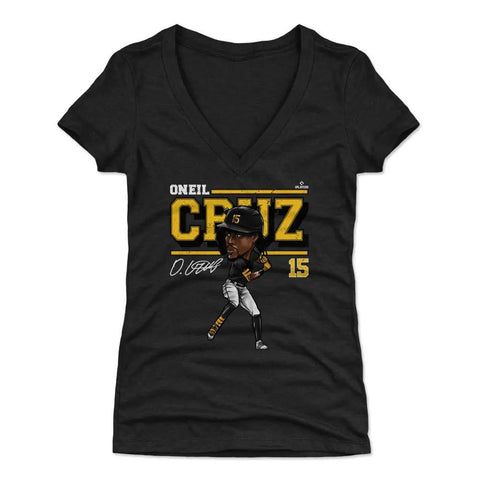 Pittsburgh Pirates Oneil Cruz Women's V-Neck T-Shirt Women's V-Neck T-Shirt 500 LEVEL Tri Black S Women's V-Neck T-Shirt