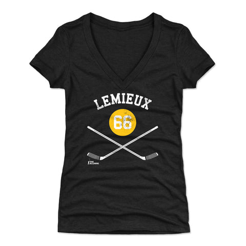 Mario Lemieux Pittsburgh 66 Sticks  Women's V-Neck T-Shirt Women's V-Neck T-Shirt 500 LEVEL   