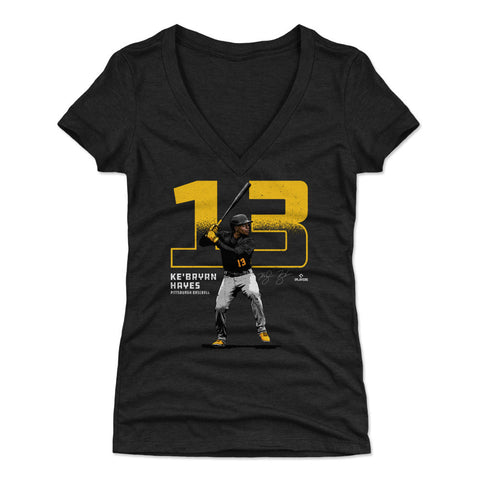 Pittsburgh Pirates Ke'Bryan Hayes Women's V-Neck T-Shirt Women's V-Neck T-Shirt 500 LEVEL Tri Black S Women's V-Neck T-Shirt