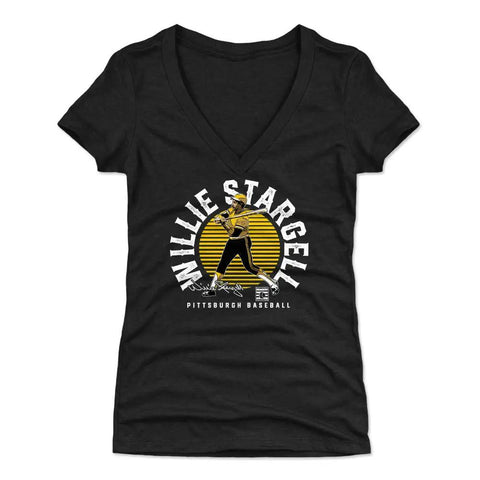 Pittsburgh Pirates Willie Stargell Women's V-Neck T-Shirt Women's V-Neck T-Shirt 500 LEVEL Tri Black S Women's V-Neck T-Shirt