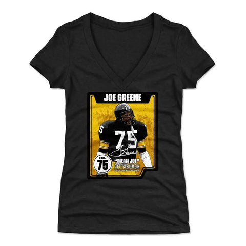 Joe Greene Card  Women's V-Neck T-Shirt Women's V-Neck T-Shirt 500 LEVEL Tri Black S Women's V-Neck T-Shirt