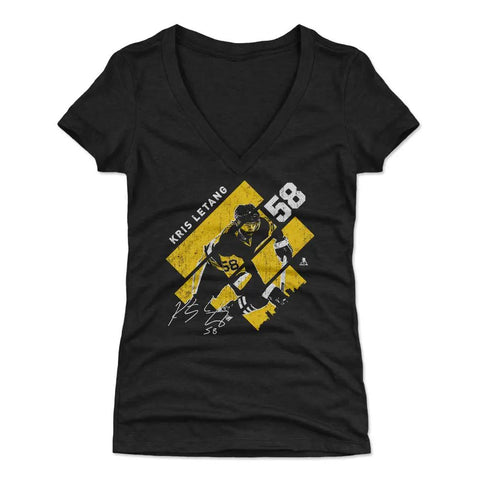 Pittsburgh Penguins Kris Letang Women's V-Neck T-Shirt Women's V-Neck T-Shirt 500 LEVEL Tri Black S Women's V-Neck T-Shirt