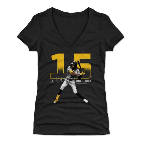 Pittsburgh Pirates Oneil Cruz Women's V-Neck T-Shirt Women's V-Neck T-Shirt 500 LEVEL Tri Black S Women's V-Neck T-Shirt