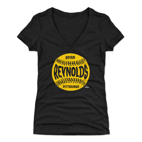 Pittsburgh Pirates Bryan Reynolds Women's V-Neck T-Shirt Women's V-Neck T-Shirt 500 LEVEL Tri Black S Women's V-Neck T-Shirt