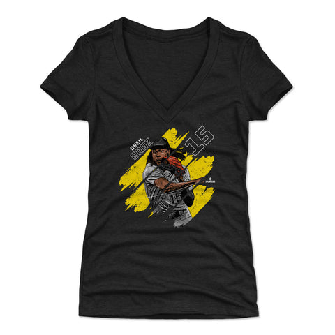 Pittsburgh Pirates Oneil Cruz Women's V-Neck T-Shirt Women's V-Neck T-Shirt 500 LEVEL Tri Black S Women's V-Neck T-Shirt