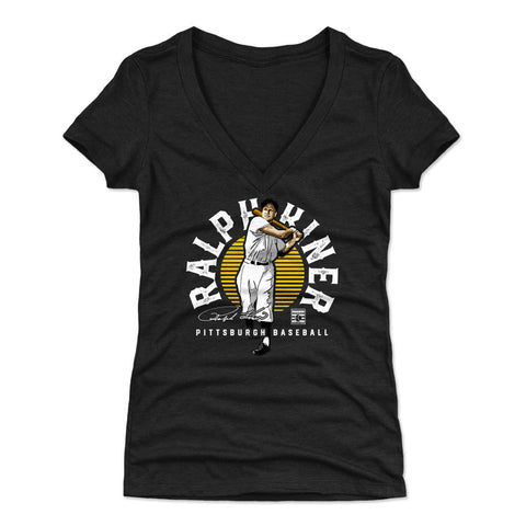 Ralph Kiner Emblem  Women's V-Neck T-Shirt Women's V-Neck T-Shirt 500 LEVEL Tri Black S Women's V-Neck T-Shirt