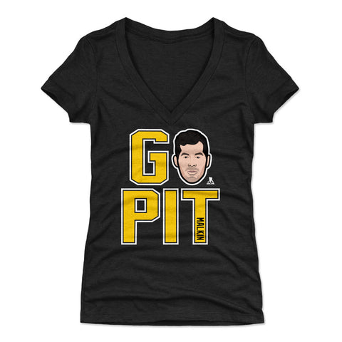 Pittsburgh Penguins Evgeni Malkin Women's V-Neck T-Shirt Women's V-Neck T-Shirt 500 LEVEL Tri Black S Women's V-Neck T-Shirt