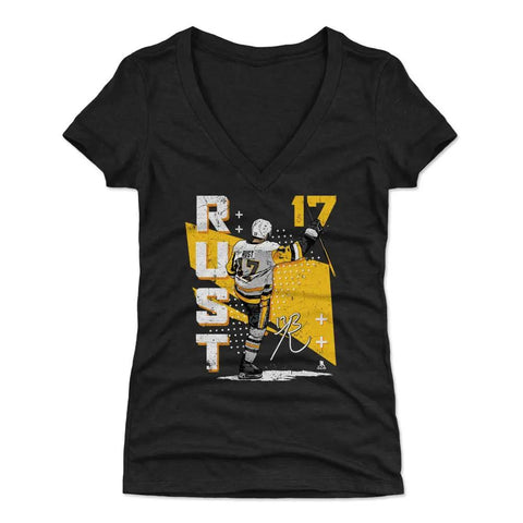 Pittsburgh Penguins Bryan Rust Women's V-Neck T-Shirt Women's V-Neck T-Shirt 500 LEVEL Tri Black S Women's V-Neck T-Shirt
