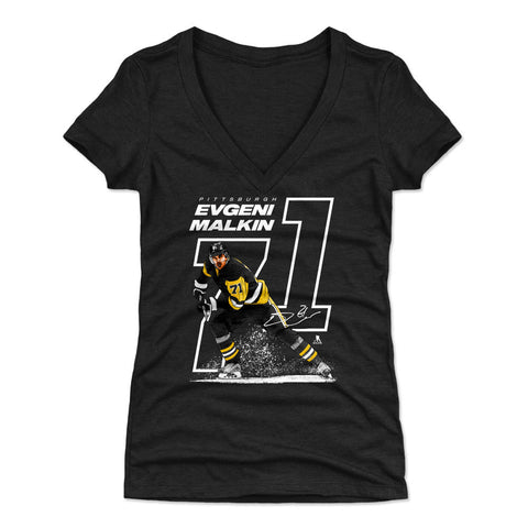 Pittsburgh Penguins Evgeni Malkin Women's V-Neck T-Shirt Women's V-Neck T-Shirt 500 LEVEL Tri Black S Women's V-Neck T-Shirt