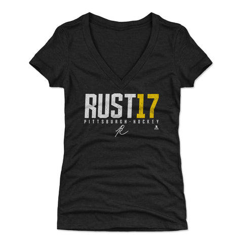 Pittsburgh Penguins Bryan Rust Women's V-Neck T-Shirt Women's V-Neck T-Shirt 500 LEVEL Tri Black S Women's V-Neck T-Shirt