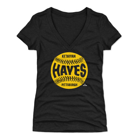 Pittsburgh Pirates Ke'Bryan Hayes Women's V-Neck T-Shirt Women's V-Neck T-Shirt 500 LEVEL Tri Black S Women's V-Neck T-Shirt