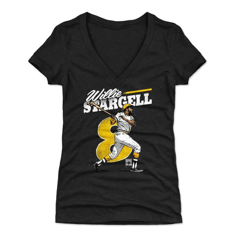 Pittsburgh Pirates Willie Stargell Women's V-Neck T-Shirt Women's V-Neck T-Shirt 500 LEVEL Tri Black S Women's V-Neck T-Shirt