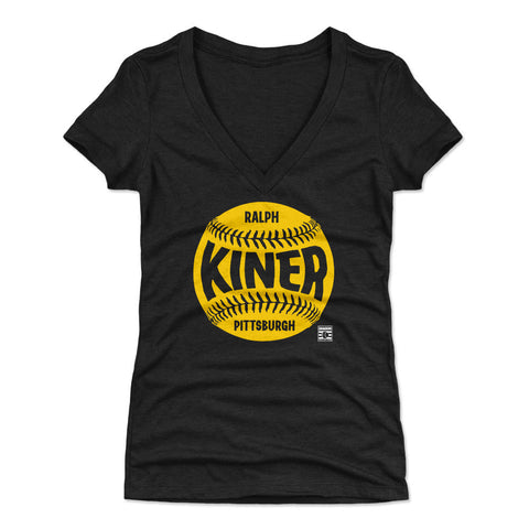 Pittsburgh Pirates Ralph Kiner Women's V-Neck T-Shirt Women's V-Neck T-Shirt 500 LEVEL Tri Black S Women's V-Neck T-Shirt