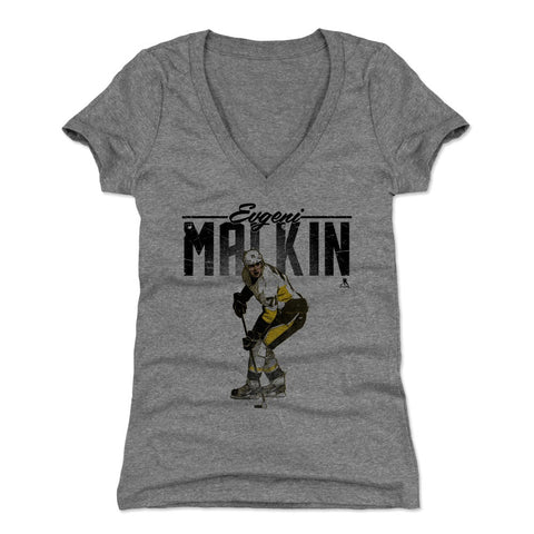 Pittsburgh Penguins Evgeni Malkin Women's V-Neck T-Shirt Women's V-Neck T-Shirt 500 LEVEL Tri Gray S Women's V-Neck T-Shirt