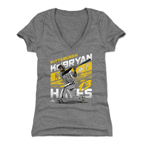 Pittsburgh Pirates Ke'Bryan Hayes Women's V-Neck T-Shirt Women's V-Neck T-Shirt 500 LEVEL Tri Gray S Women's V-Neck T-Shirt