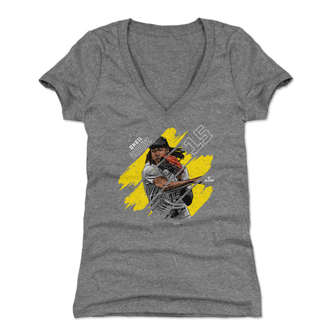 Pittsburgh Pirates Oneil Cruz Women's V-Neck T-Shirt Women's V-Neck T-Shirt 500 LEVEL Tri Gray S Women's V-Neck T-Shirt