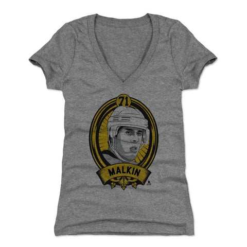 Pittsburgh Penguins Evgeni Malkin Women's V-Neck T-Shirt Women's V-Neck T-Shirt 500 LEVEL Tri Gray S Women's V-Neck T-Shirt