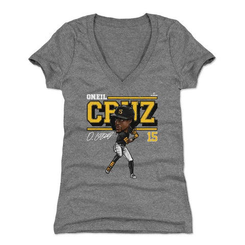 Pittsburgh Pirates Oneil Cruz Women's V-Neck T-Shirt Women's V-Neck T-Shirt 500 LEVEL Tri Gray S Women's V-Neck T-Shirt