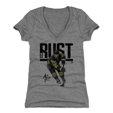 Pittsburgh Penguins Bryan Rust Women's V-Neck T-Shirt Women's V-Neck T-Shirt 500 LEVEL Tri Gray S Women's V-Neck T-Shirt