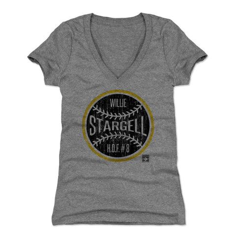 Pittsburgh Pirates Willie Stargell Women's V-Neck T-Shirt Women's V-Neck T-Shirt 500 LEVEL Tri Gray S Women's V-Neck T-Shirt