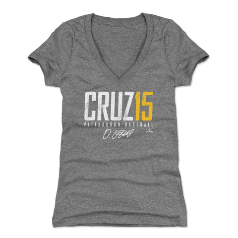 Pittsburgh Pirates Oneil Cruz Women's V-Neck T-Shirt Women's V-Neck T-Shirt 500 LEVEL Tri Gray S Women's V-Neck T-Shirt