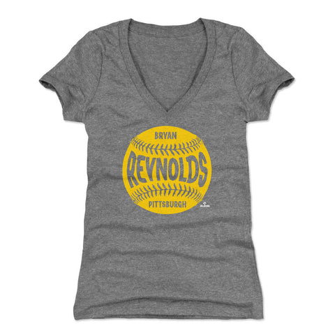 Pittsburgh Pirates Bryan Reynolds Women's V-Neck T-Shirt Women's V-Neck T-Shirt 500 LEVEL Tri Gray S Women's V-Neck T-Shirt