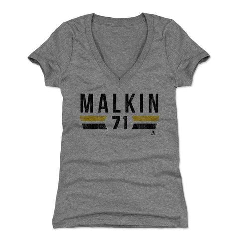 Pittsburgh Penguins Evgeni Malkin Women's V-Neck T-Shirt Women's V-Neck T-Shirt 500 LEVEL Tri Gray S Women's V-Neck T-Shirt