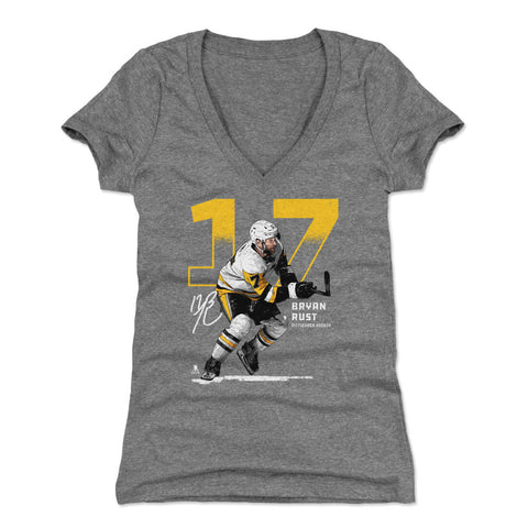 Pittsburgh Penguins Bryan Rust Women's V-Neck T-Shirt Women's V-Neck T-Shirt 500 LEVEL Tri Gray S Women's V-Neck T-Shirt