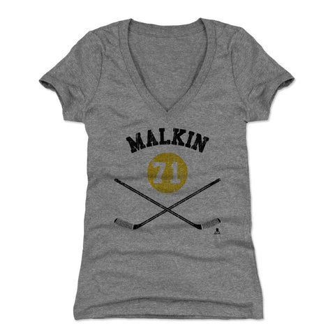 Pittsburgh Penguins Evgeni Malkin Women's V-Neck T-Shirt Women's V-Neck T-Shirt 500 LEVEL Tri Gray S Women's V-Neck T-Shirt