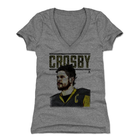 Pittsburgh Penguins Sidney Crosby Women's V-Neck T-Shirt Women's V-Neck T-Shirt 500 LEVEL Tri Gray S Women's V-Neck T-Shirt