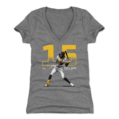 Pittsburgh Pirates Oneil Cruz Women's V-Neck T-Shirt Women's V-Neck T-Shirt 500 LEVEL Tri Gray S Women's V-Neck T-Shirt