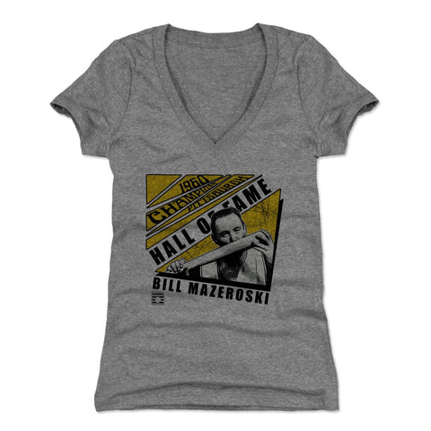 Pittsburgh Pirates Bill Mazeroski Women's V-Neck T-Shirt Women's V-Neck T-Shirt 500 LEVEL Tri Gray S Women's V-Neck T-Shirt