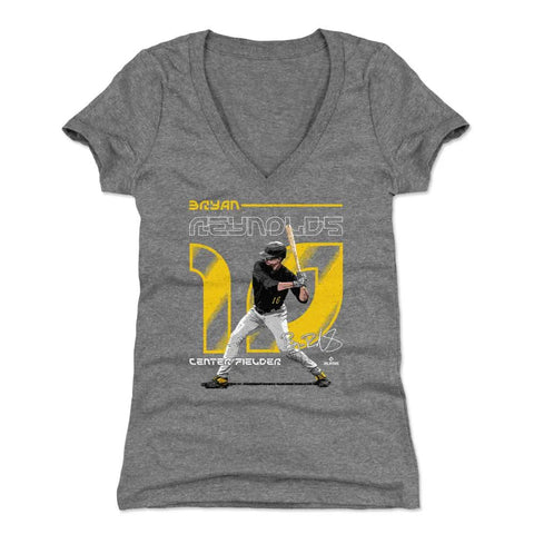 Pittsburgh Pirates Bryan Reynolds Women's V-Neck T-Shirt Women's V-Neck T-Shirt 500 LEVEL Tri Gray S Women's V-Neck T-Shirt