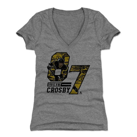 Pittsburgh Penguins Sidney Crosby Women's V-Neck T-Shirt Women's V-Neck T-Shirt 500 LEVEL Tri Gray S Women's V-Neck T-Shirt