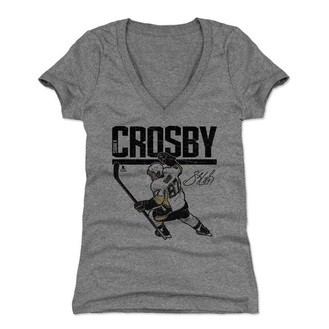 Pittsburgh Penguins Sidney Crosby Women's V-Neck T-Shirt Women's V-Neck T-Shirt 500 LEVEL Tri Gray S Women's V-Neck T-Shirt