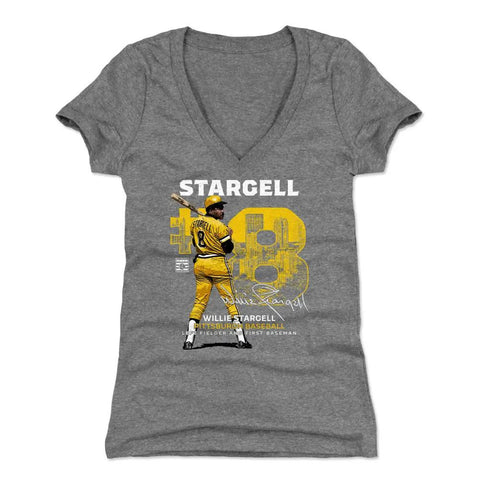 Pittsburgh Pirates Willie Stargell Women's V-Neck T-Shirt Women's V-Neck T-Shirt 500 LEVEL Tri Gray S Women's V-Neck T-Shirt