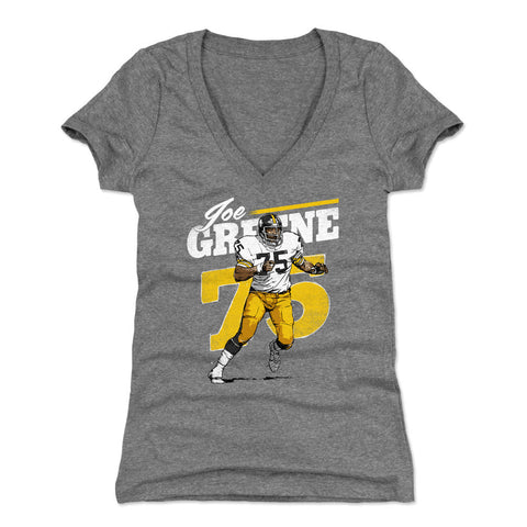 Joe Greene Retro  Women's V-Neck T-Shirt Women's V-Neck T-Shirt 500 LEVEL Tri Gray S Women's V-Neck T-Shirt