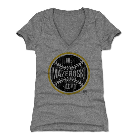 Pittsburgh Pirates Bill Mazeroski Women's V-Neck T-Shirt Women's V-Neck T-Shirt 500 LEVEL Tri Gray S Women's V-Neck T-Shirt