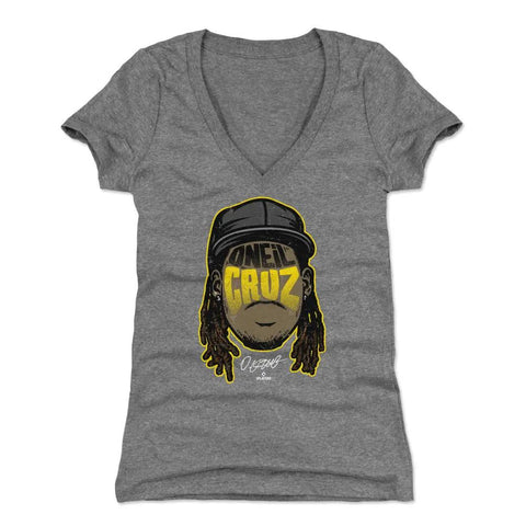 Pittsburgh Pirates Oneil Cruz Women's V-Neck T-Shirt Women's V-Neck T-Shirt 500 LEVEL Tri Gray S Women's V-Neck T-Shirt