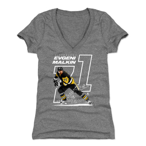 Pittsburgh Penguins Evgeni Malkin Women's V-Neck T-Shirt Women's V-Neck T-Shirt 500 LEVEL Tri Gray S Women's V-Neck T-Shirt